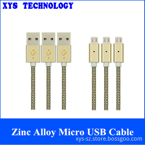 High Quality 1.5M Zinc Alloy Micro USB Cable with Led Light and Fish Braid Net